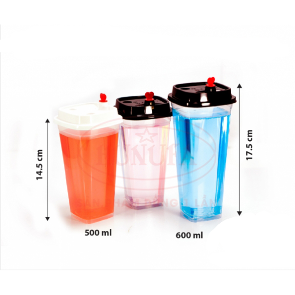 Ly nhựa PP cứng vuông 600ml 90mm